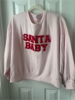 Mary Square Santa Baby Pink Chenille Christmas Sweatshirt